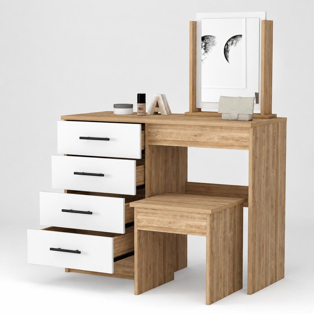 39" Natural Wood Freestanding Bathroom Vanity And Four Drawers