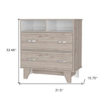32" Oak Wood Two Drawer Dresser