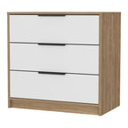 28" Oak And White Wood Three Drawer Dresser