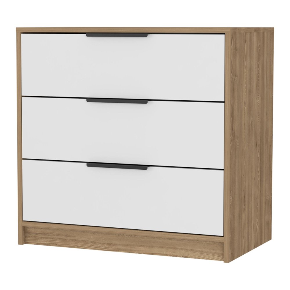 28" Oak And White Wood Three Drawer Dresser