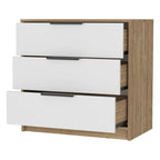 28" Oak And White Wood Three Drawer Dresser