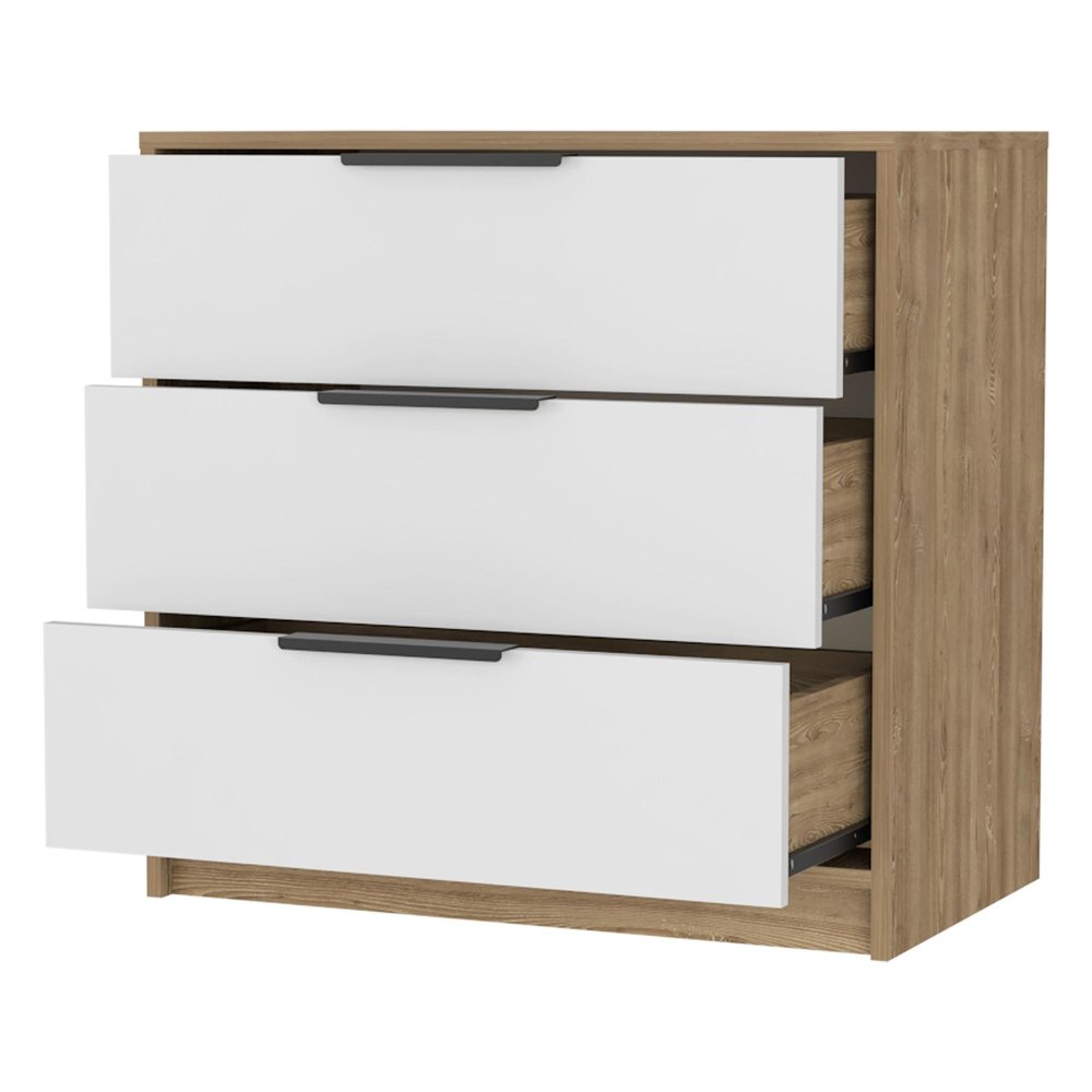28" Oak And White Wood Three Drawer Dresser