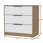 28" Oak And White Wood Three Drawer Dresser