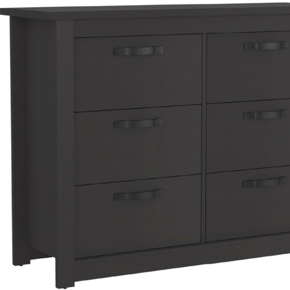 36" Black Wood Six Drawer Double Dresser