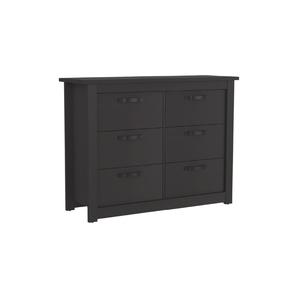 36" Black Wood Six Drawer Double Dresser