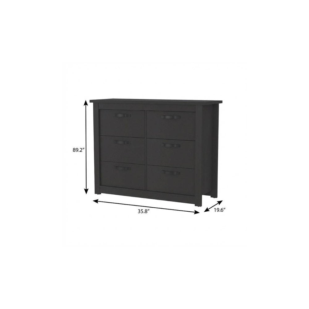 36" Black Wood Six Drawer Double Dresser