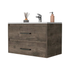 32" Dark Brown And White Wood Wall Mounted Bathroom Cabinet