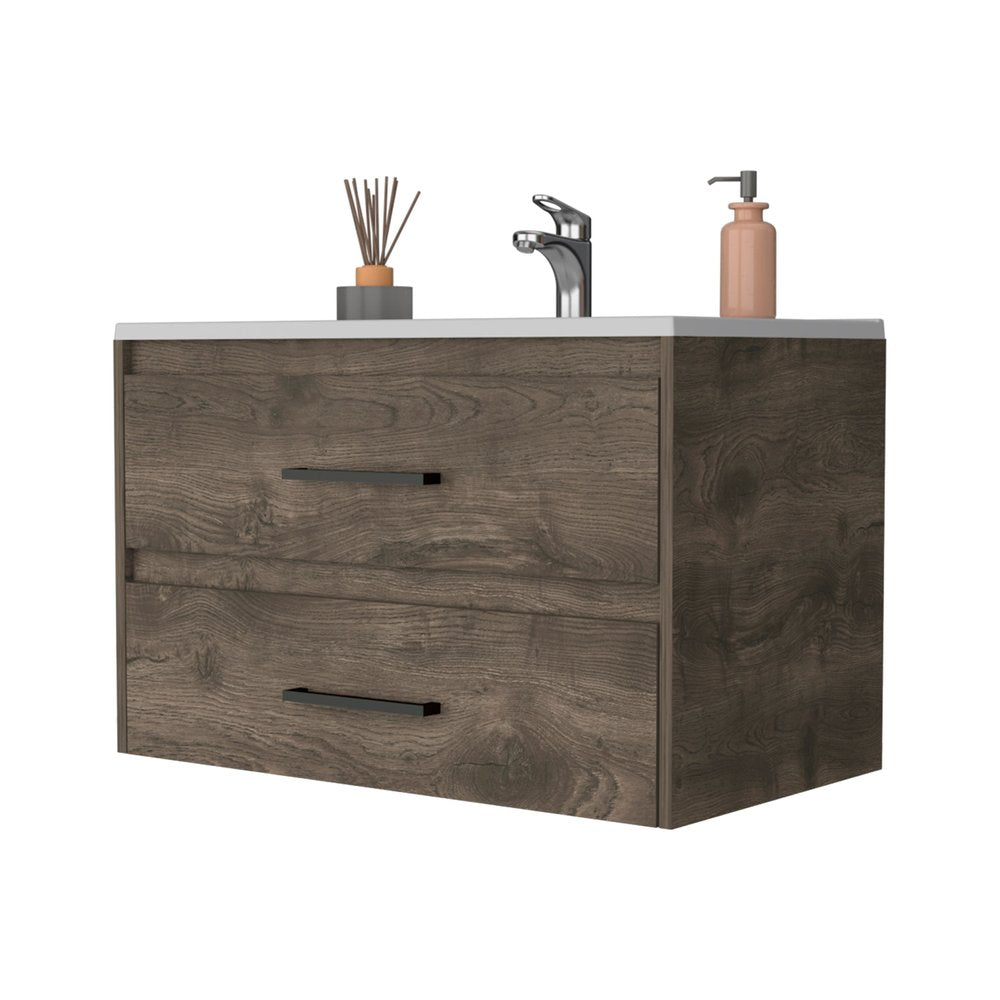 32" Dark Brown And White Wood Wall Mounted Bathroom Cabinet