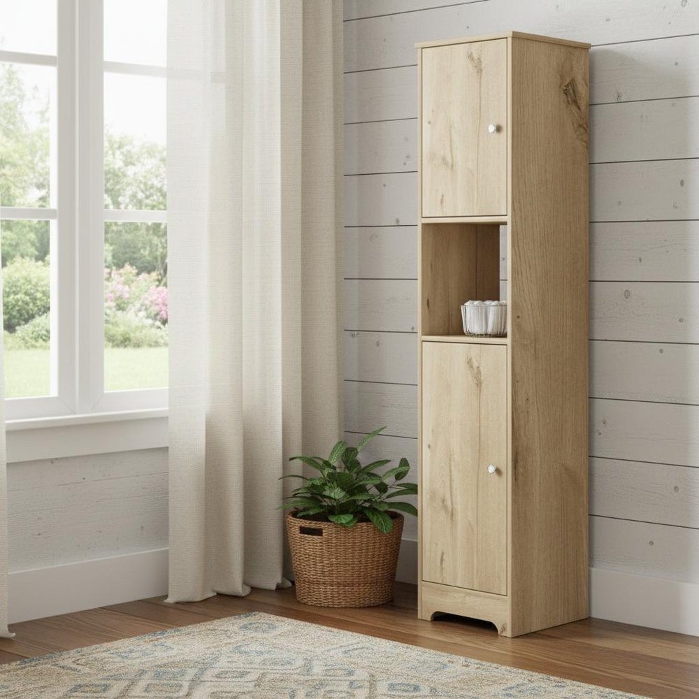 14" Light Brown Wood Accent Cabinet With Two Doors