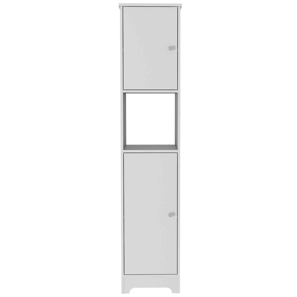 14" White Wood Double Door Linen Cabinet