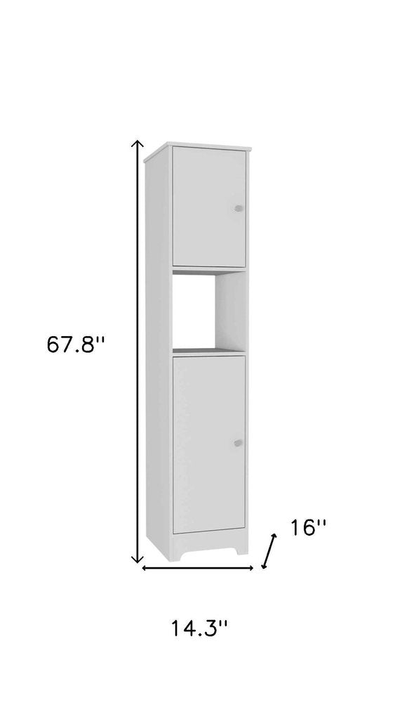 14" White Wood Double Door Linen Cabinet
