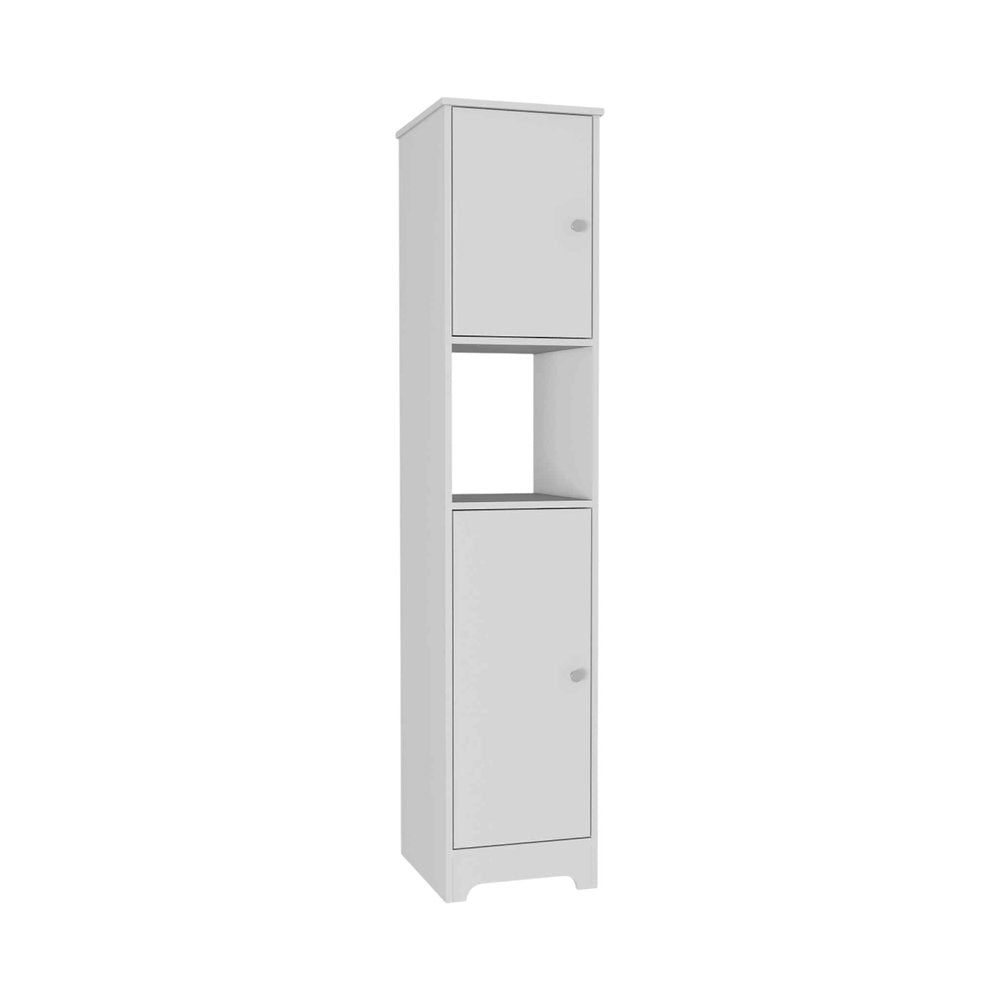 14" White Wood Double Door Linen Cabinet
