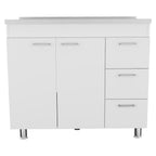 39" White Wood Accent Cabinet With Two Doors And Three Drawers