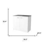 39" White Stainless Steel Accent Cabinet With Two Shelves