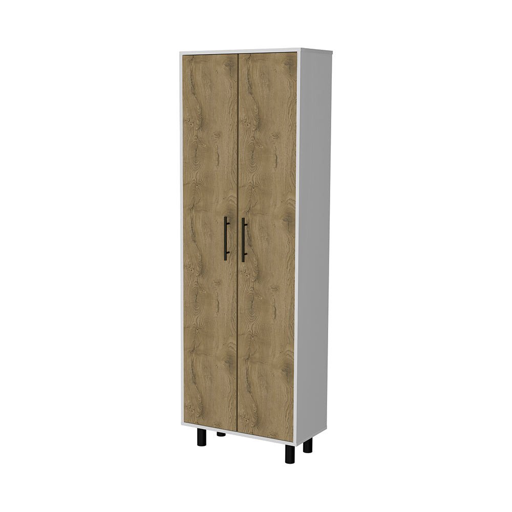 24" White and Light Brown Wood Accent Cabinet With Two Doors