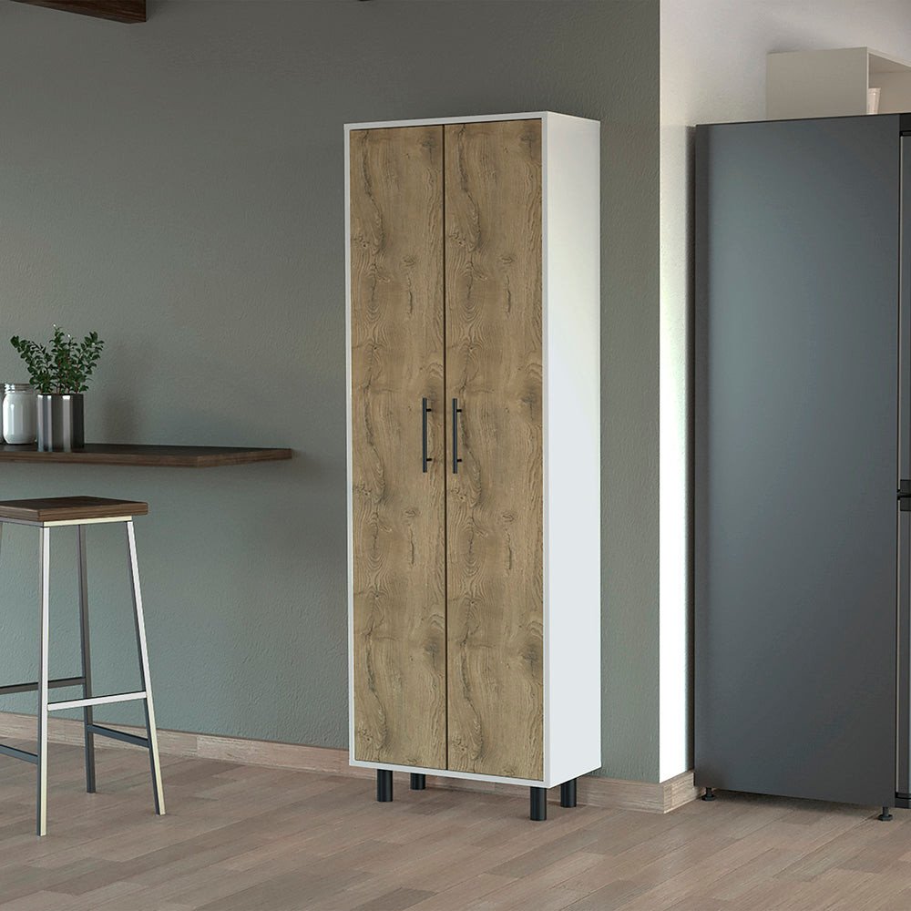 24" White and Light Brown Wood Accent Cabinet With Two Doors