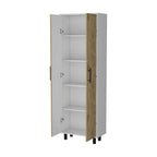 24" White and Light Brown Wood Accent Cabinet With Two Doors