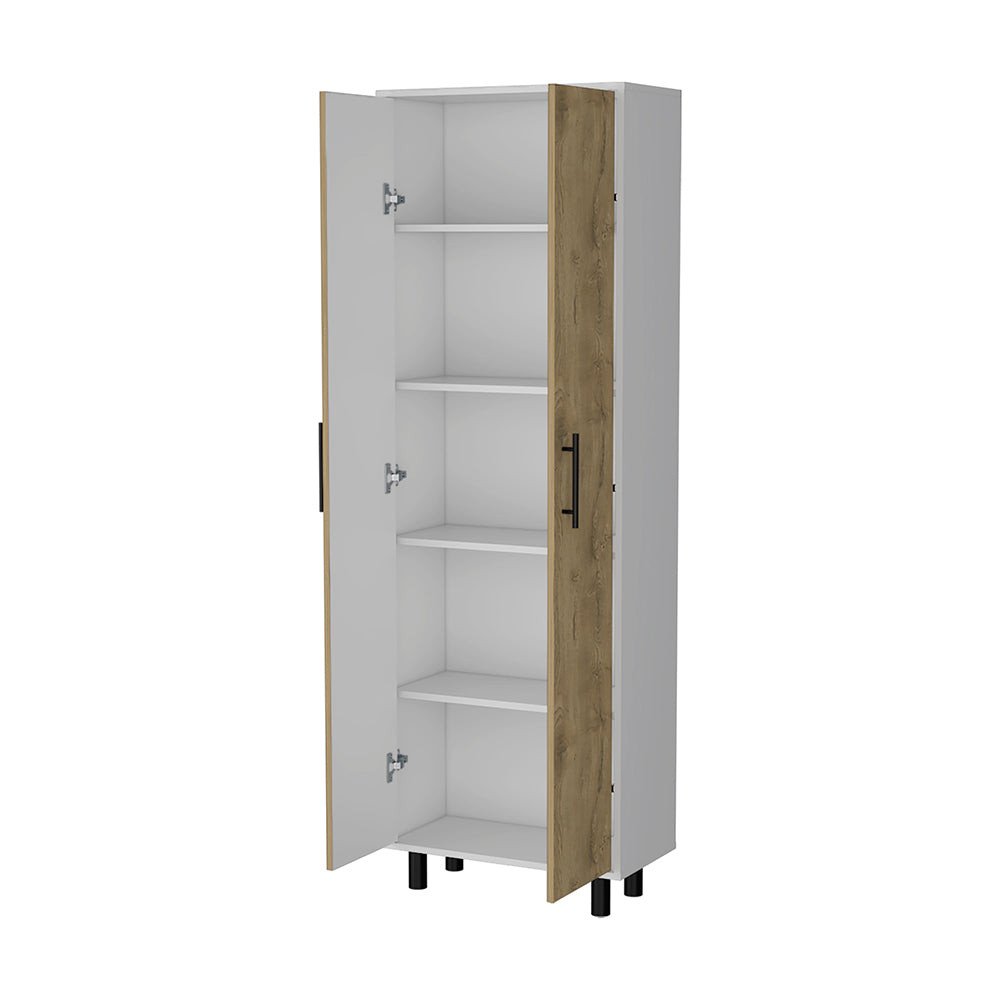 24" White and Light Brown Wood Accent Cabinet With Two Doors