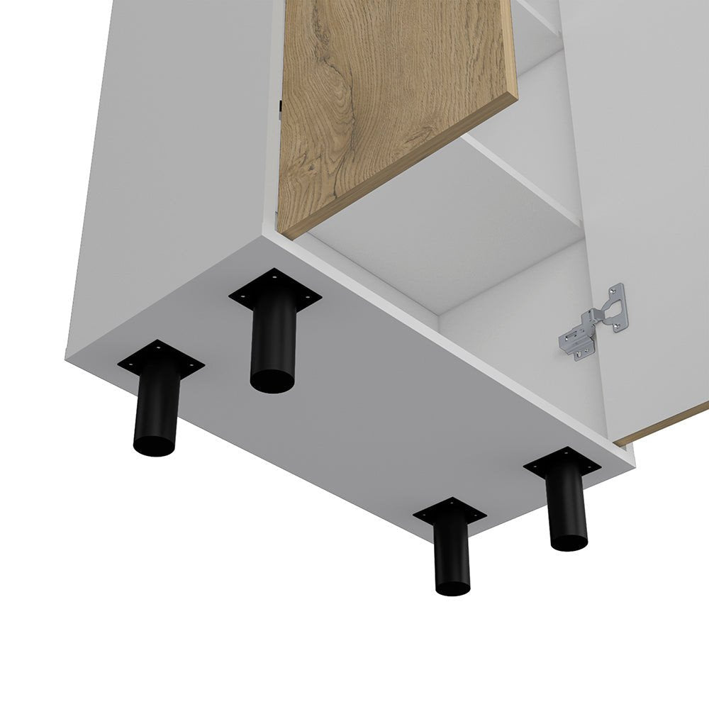24" White and Light Brown Wood Accent Cabinet With Two Doors