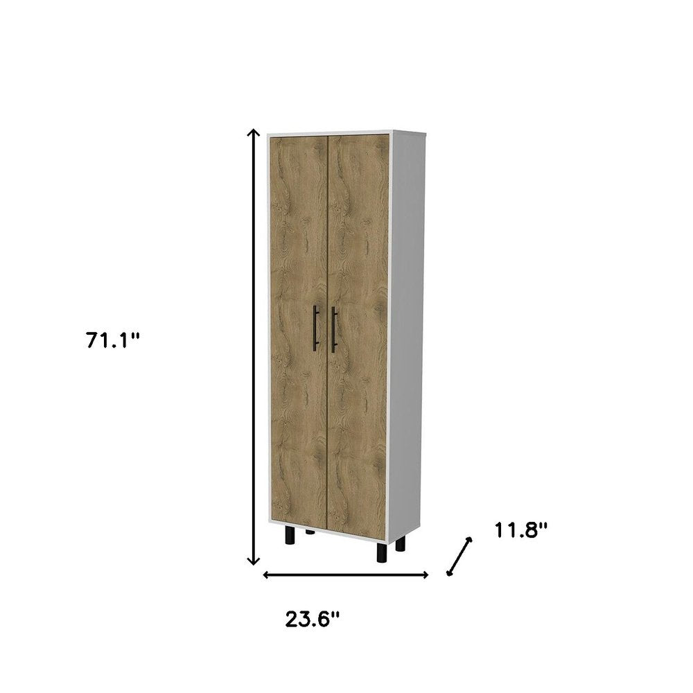 24" White and Light Brown Wood Accent Cabinet With Two Doors