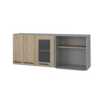 59" Gray and Natural Wood Wall Mounted Accent Cabinet With Three Doors