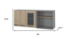 59" Gray and Natural Wood Wall Mounted Accent Cabinet With Three Doors