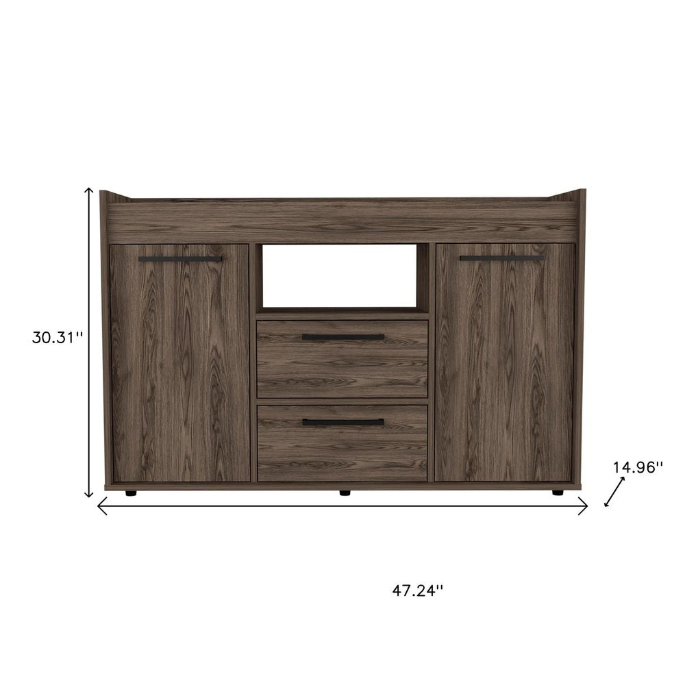47" Walnut Wood Two Drawer Sideboard with Two Doors