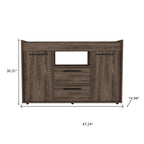 47" Walnut Wood Two Drawer Sideboard with Two Doors