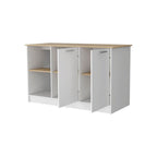 White and Oak 59" Kitchen Island With Storage