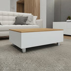 32" White And Oak Brown Wood and Metal Lift Top Coffee Table