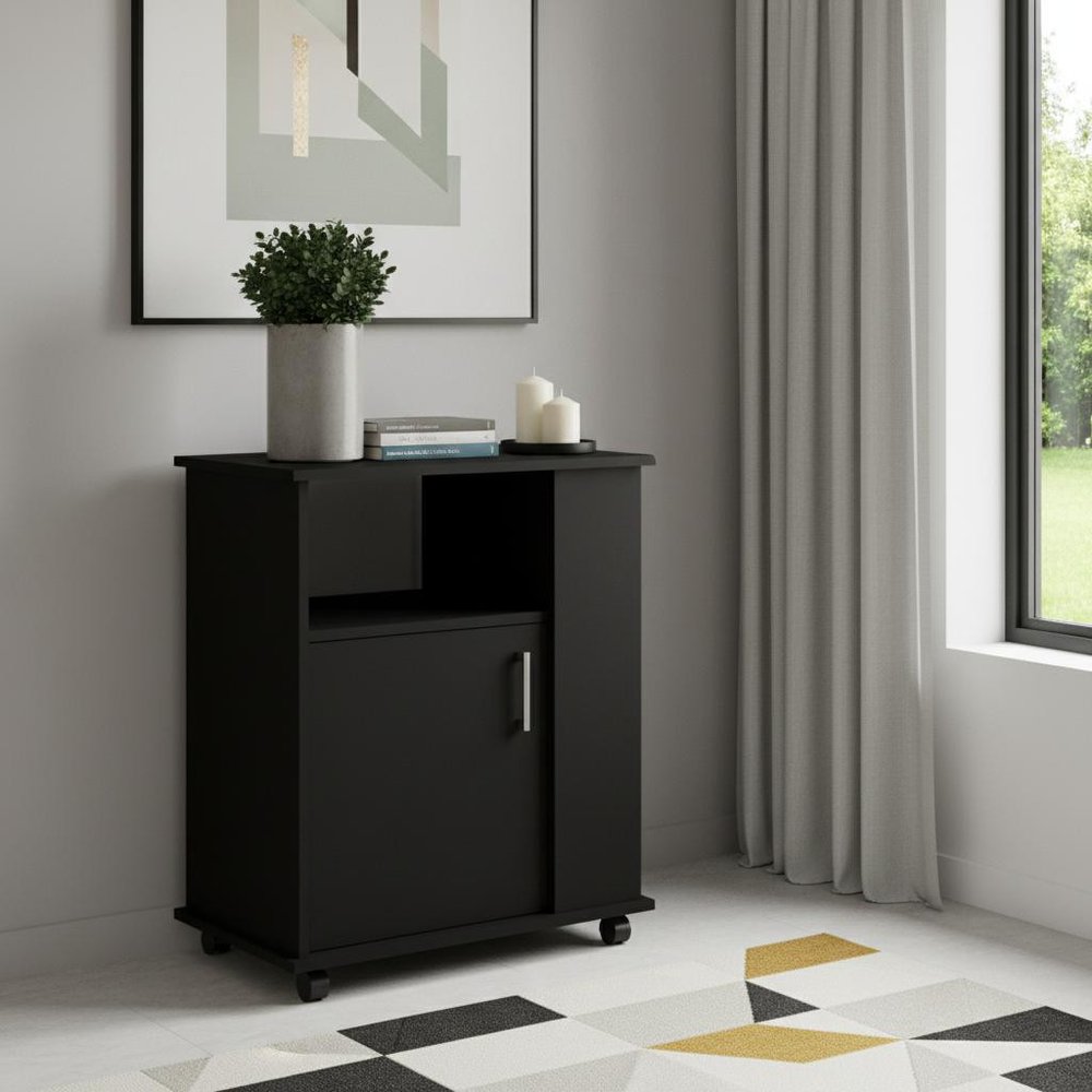 24" Black Wood Accent Cabinet With Single Door