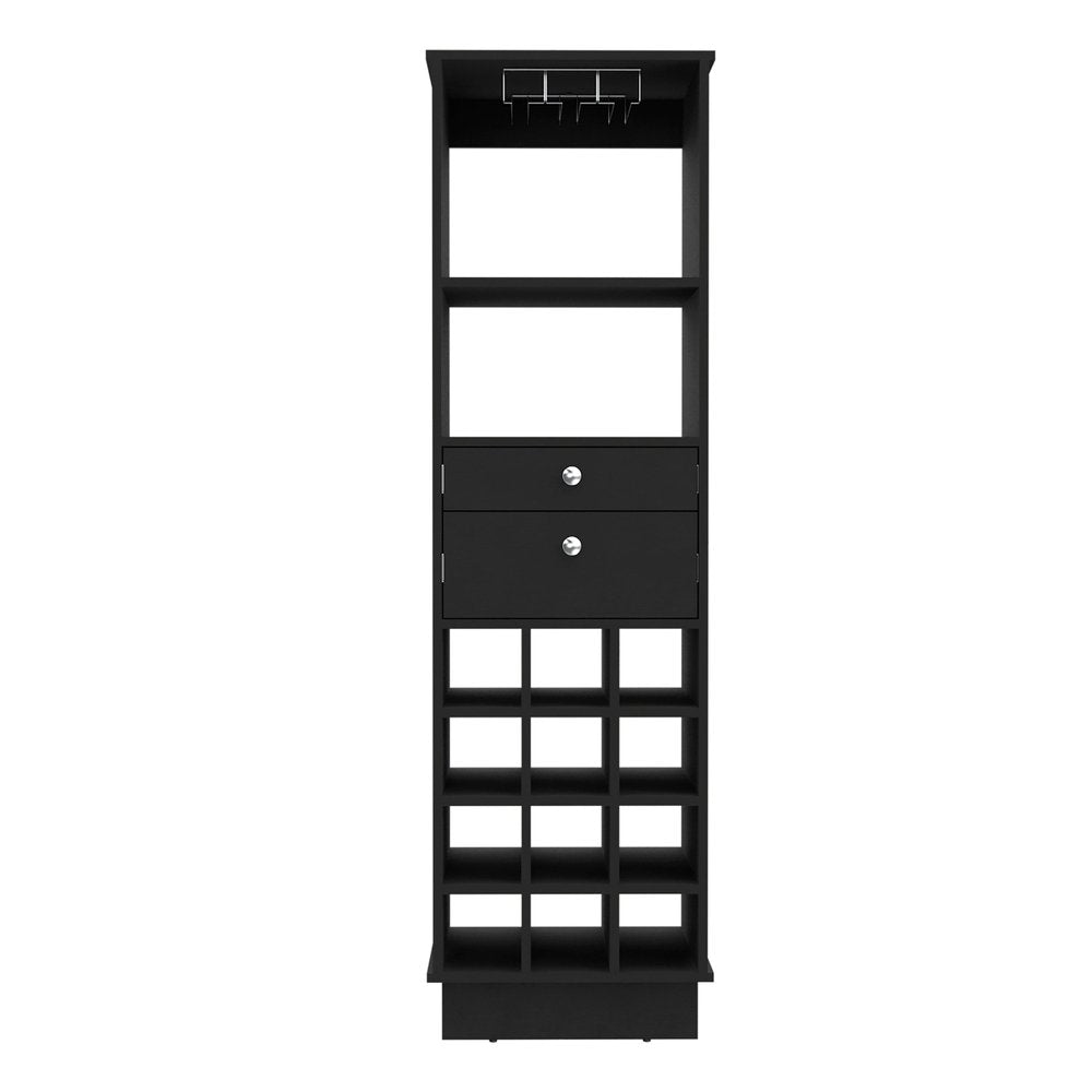 18" Black Wood Bar Cabinet With Two Drawers