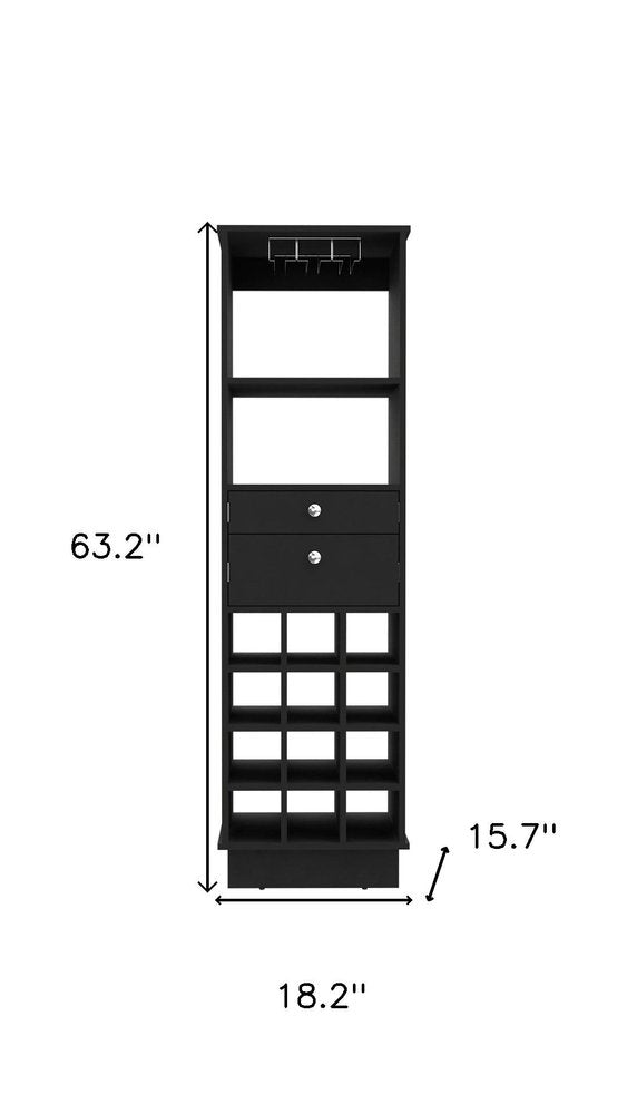 18" Black Wood Bar Cabinet With Two Drawers