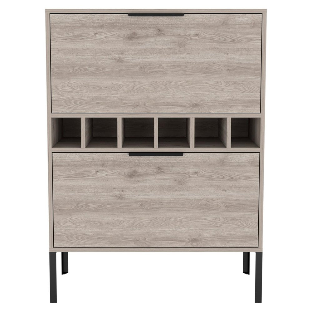31" Light Gray and Black Wood and Steel Bar Cabinet With Two Doors
