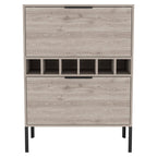31" Light Gray and Black Wood and Steel Bar Cabinet With Two Doors