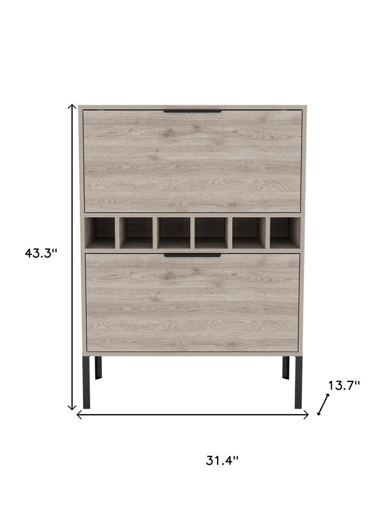 31" Light Gray and Black Wood and Steel Bar Cabinet With Two Doors