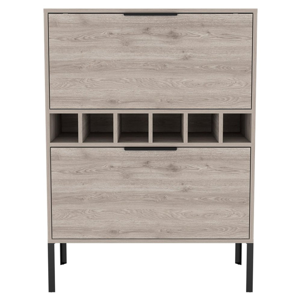 31" Light Gray and Black Wood and Steel Bar Cabinet With Two Doors