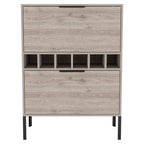 31" Light Gray and Black Wood and Steel Bar Cabinet With Two Doors