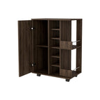 Brown Rolling Bar Cart With Wine Storage
