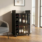 Black Rolling Bar Cart With Wine Storage