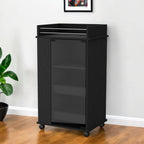 22" Black And Clear Wood And Glass Rolling Bar Cart