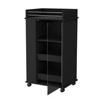 22" Black And Clear Wood And Glass Rolling Bar Cart
