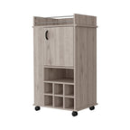 Light Gray Rolling Bar Cart With Wine Storage