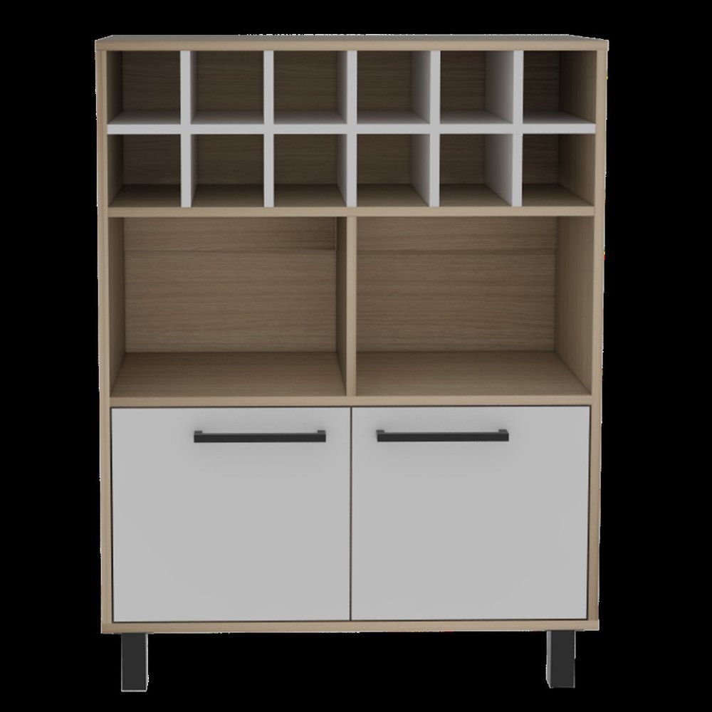 31" Brown And White Wood Bar Cart With Wine Storage