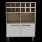 31" Brown And White Wood Bar Cart With Wine Storage