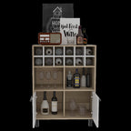 31" Brown And White Wood Bar Cart With Wine Storage