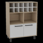 31" Brown And White Wood Bar Cart With Wine Storage