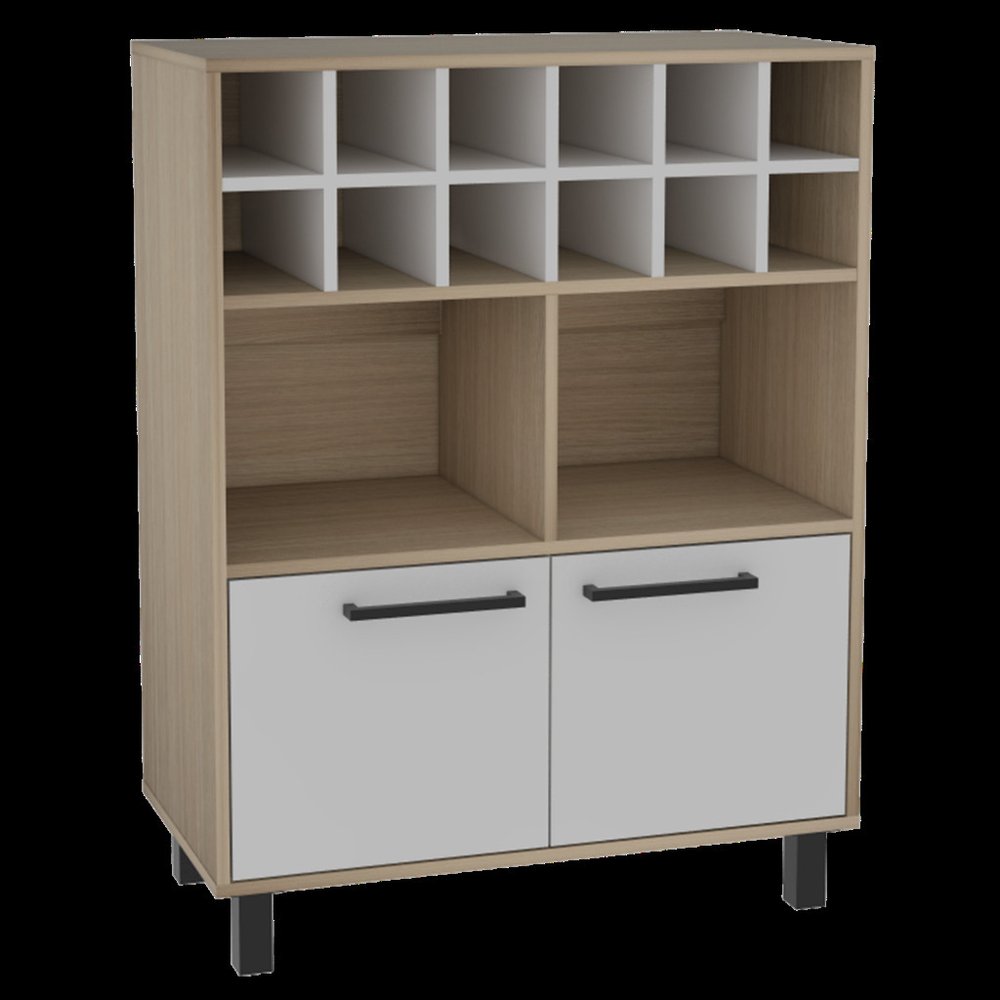 31" Brown And White Wood Bar Cart With Wine Storage