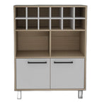 31" Brown And White Wood Bar Cart With Wine Storage