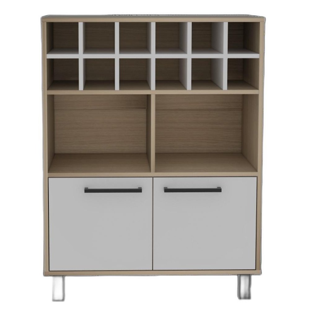 31" Brown And White Wood Bar Cart With Wine Storage
